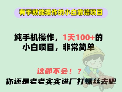 有手就能操作的小白靠谱手机项目，月入2000~5000